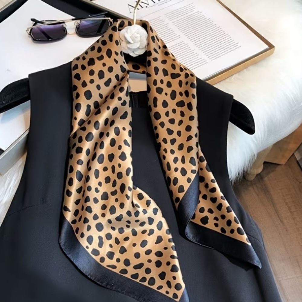 Beautiful Silk-Like Satin Printed Square Scarf in Leopard Print